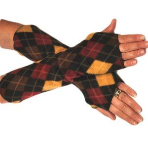 Red Brown Black Gold Argyle Fleece Arm Warmers Texting Gloves Winter Women's Men